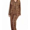 ICollection Hiya Plus Size Modal Leopard Pajama Pant Set With Button Down Collar, 2 Piece