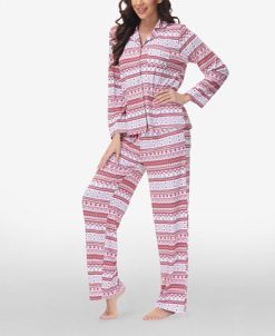 Beautyrest Women's Printed Long Sleeve Notch-Collar Pajama Set, 2 Piece -B.TEMPT’D Shop 23067642 fpx