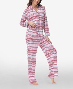 Beautyrest Women's Printed Long Sleeve Notch-Collar Pajama Set, 2 Piece -B.TEMPT’D Shop 23067644 fpx