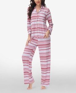 Beautyrest Women's Printed Long Sleeve Notch-Collar Pajama Set, 2 Piece -B.TEMPT’D Shop 23067648 fpx