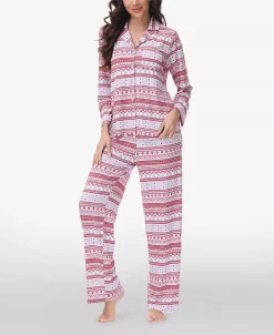 Beautyrest Women's Printed Long Sleeve Notch-Collar Pajama Set, 2 Piece -B.TEMPT’D Shop 23067648 fpx