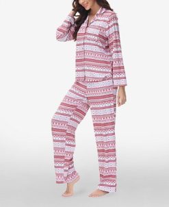 Beautyrest Women's Printed Long Sleeve Notch-Collar Pajama Set, 2 Piece -B.TEMPT’D Shop 23067650 fpx