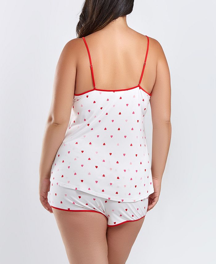 Kyley Plus Size Heart Printed Pajama Short Set Trimmed In Red ICollection Kyley Plus Size Heart Printed Pajama Short Set Trimmed In Red -B.TEMPT’D Shop