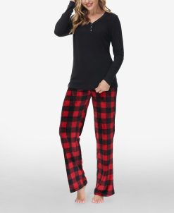 Echo Women's Henley Top With Microlight Lounge Pant Set, 2 Piece 6 Echo Women's Henley Top With Microlight Lounge Pant Set, 2 Piece -B.TEMPT’D Shop 23189977 fpx