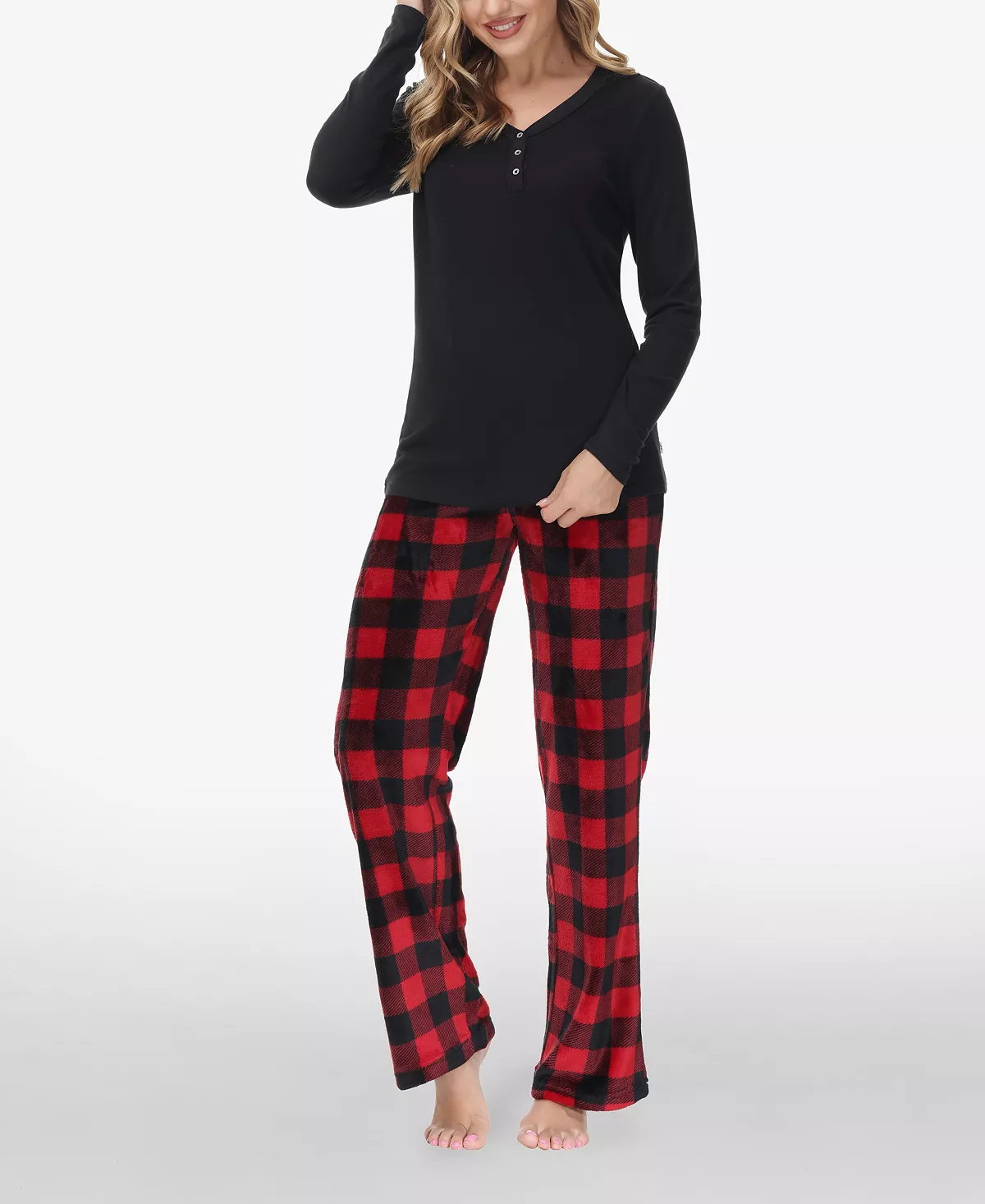 Women's Henley Top With Microlight Lounge Pant Set, 2 Piece Echo Women's Henley Top With Microlight Lounge Pant Set, 2 Piece -B.TEMPT’D Shop