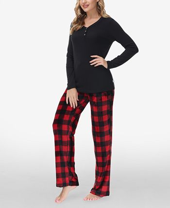 Women's Henley Top With Microlight Lounge Pant Set, 2 Piece Echo Women's Henley Top With Microlight Lounge Pant Set, 2 Piece -B.TEMPT’D Shop