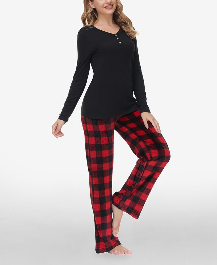 Women's Henley Top With Microlight Lounge Pant Set, 2 Piece Echo Women's Henley Top With Microlight Lounge Pant Set, 2 Piece -B.TEMPT’D Shop