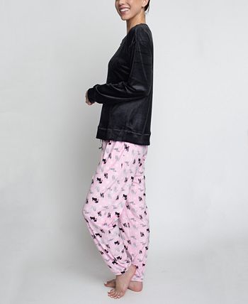 Women's Silky Velour Long Sleeve Top And Jog Style Pant Pajama Set, 2 Piece GOODNIGHT KISS Women's Silky Velour Long Sleeve Top And Jog Style Pant Pajama Set, 2 Piece -B.TEMPT’D Shop