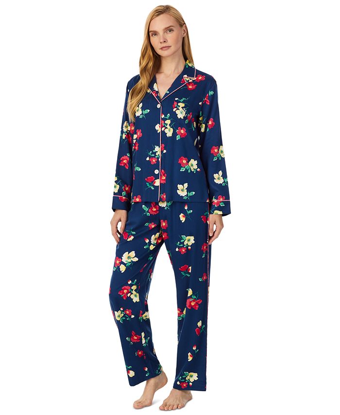 Women's Printed Notched-Collar Pajamas Set Lauren Ralph Lauren Women's Printed Notched-Collar Pajamas Set -B.TEMPT’D Shop