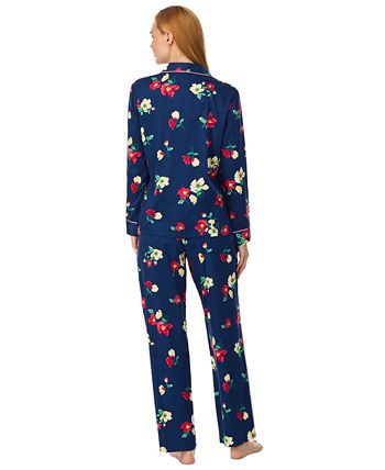 Women's Printed Notched-Collar Pajamas Set Lauren Ralph Lauren Women's Printed Notched-Collar Pajamas Set -B.TEMPT’D Shop