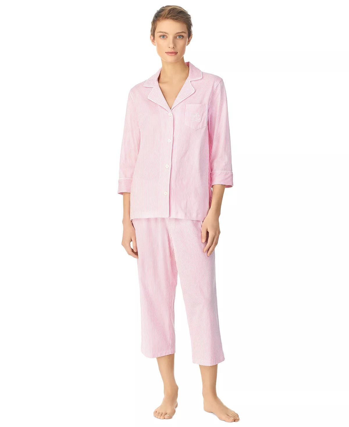 3/4 Sleeve Classic Notch Collar Capri Pajama Set Lauren Ralph Lauren 3/4 Sleeve Classic Notch Collar Capri Pajama Set -B.TEMPT’D Shop