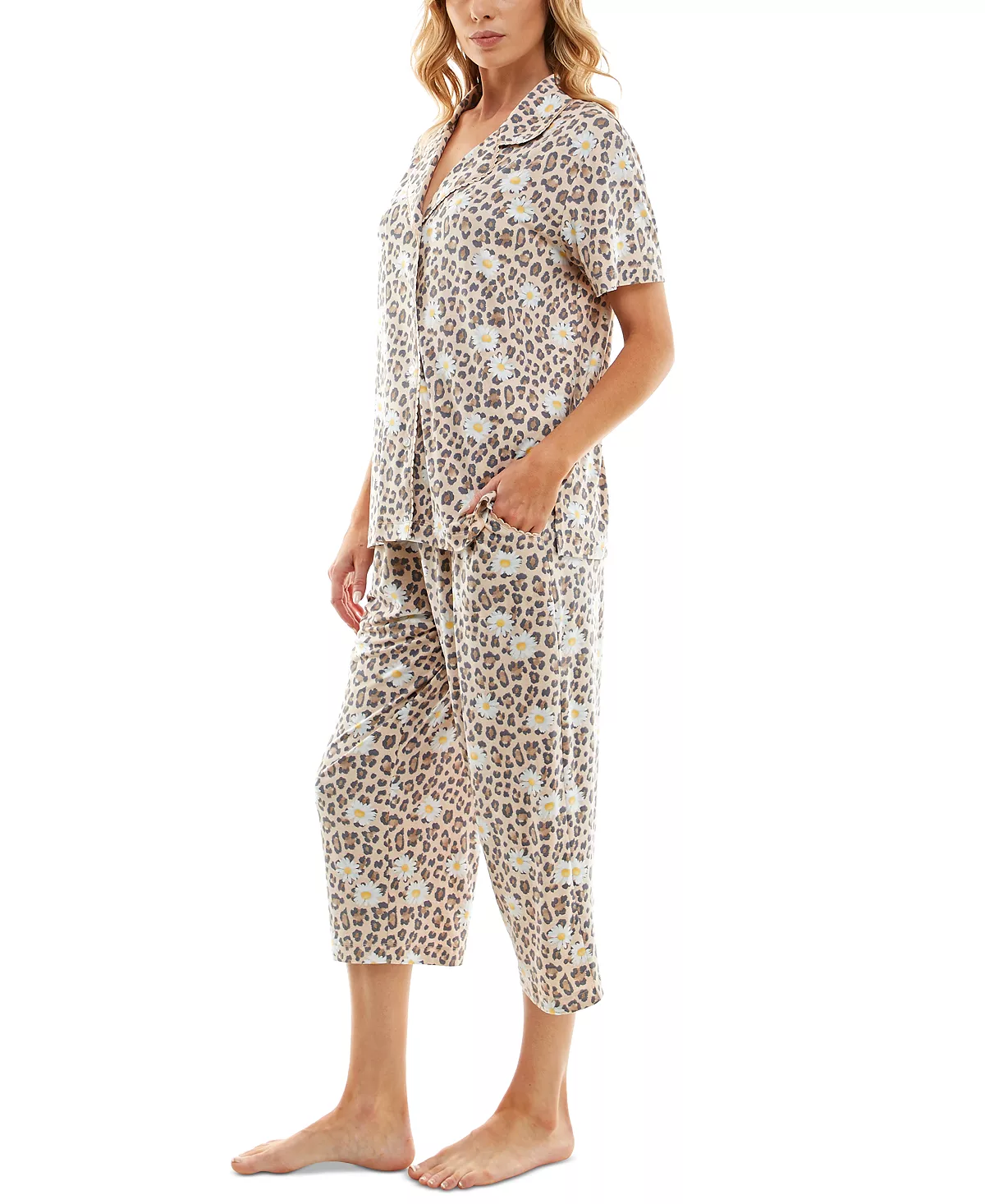 Women's Printed Short-Sleeve Capri Pajamas Set Roudelain Women's Printed Short-Sleeve Capri Pajamas Set -B.TEMPT’D Shop