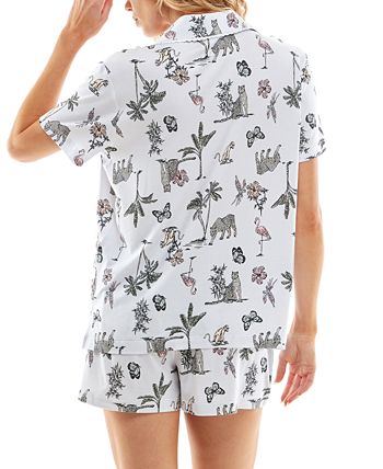 Women's Printed Notched-Collar Pajamas Set Roudelain Women's Printed Notched-Collar Pajamas Set -B.TEMPT’D Shop