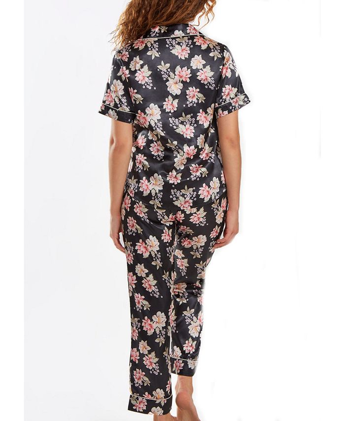Women's Cyrus Floral Satin Pajama Pant Set With Cuff Detail, 2 Piece ICollection Women's Cyrus Floral Satin Pajama Pant Set With Cuff Detail, 2 Piece -B.TEMPT’D Shop