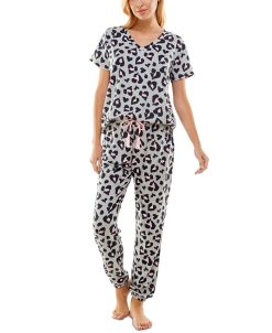 Roudelain Women's Butterknit Printed Short Sleeve Top And Jogger Matching Set