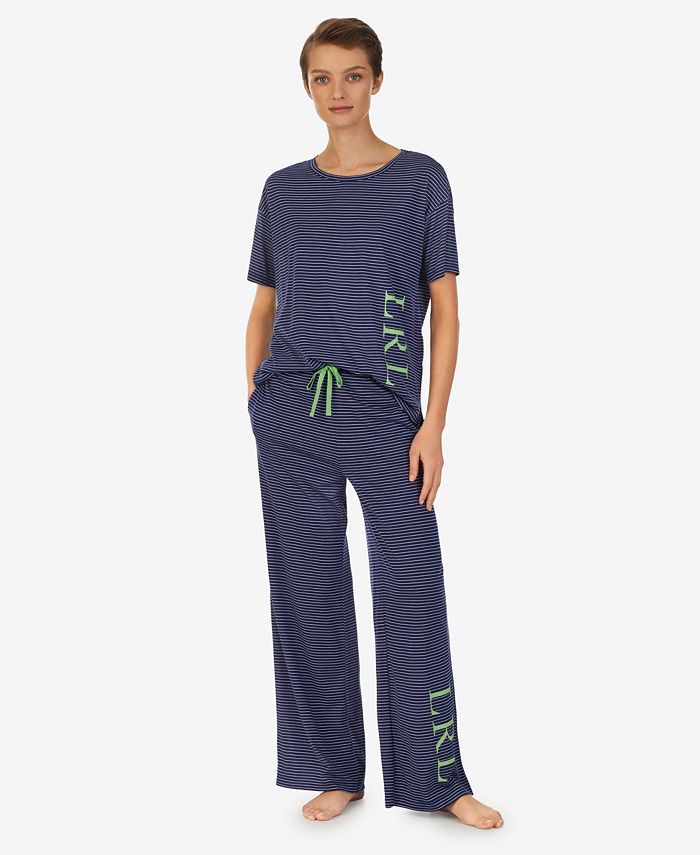 Women's Short Sleeve Crew Neck Wide Leg Pants 2 Piece Pajama Set Lauren Ralph Lauren Women's Short Sleeve Crew Neck Wide Leg Pants 2 Piece Pajama Set -B.TEMPT’D Shop