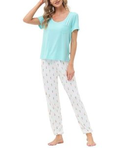 Echo Women's Short Sleeve Pocket T-Shirt With Printed Jogger Pants 2 Piece Pajama Set 4 Echo Women's Short Sleeve Pocket T-Shirt With Printed Jogger Pants 2 Piece Pajama Set -B.TEMPT’D Shop 23870367 fpx