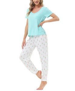 Echo Women's Short Sleeve Pocket T-Shirt With Printed Jogger Pants 2 Piece Pajama Set 5 Echo Women's Short Sleeve Pocket T-Shirt With Printed Jogger Pants 2 Piece Pajama Set -B.TEMPT’D Shop 23870377 fpx