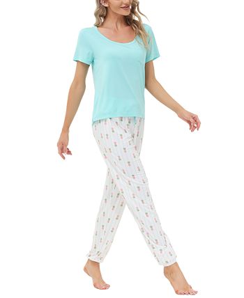 Women's Short Sleeve Pocket T-Shirt With Printed Jogger Pants 2 Piece Pajama Set Echo Women's Short Sleeve Pocket T-Shirt With Printed Jogger Pants 2 Piece Pajama Set -B.TEMPT’D Shop