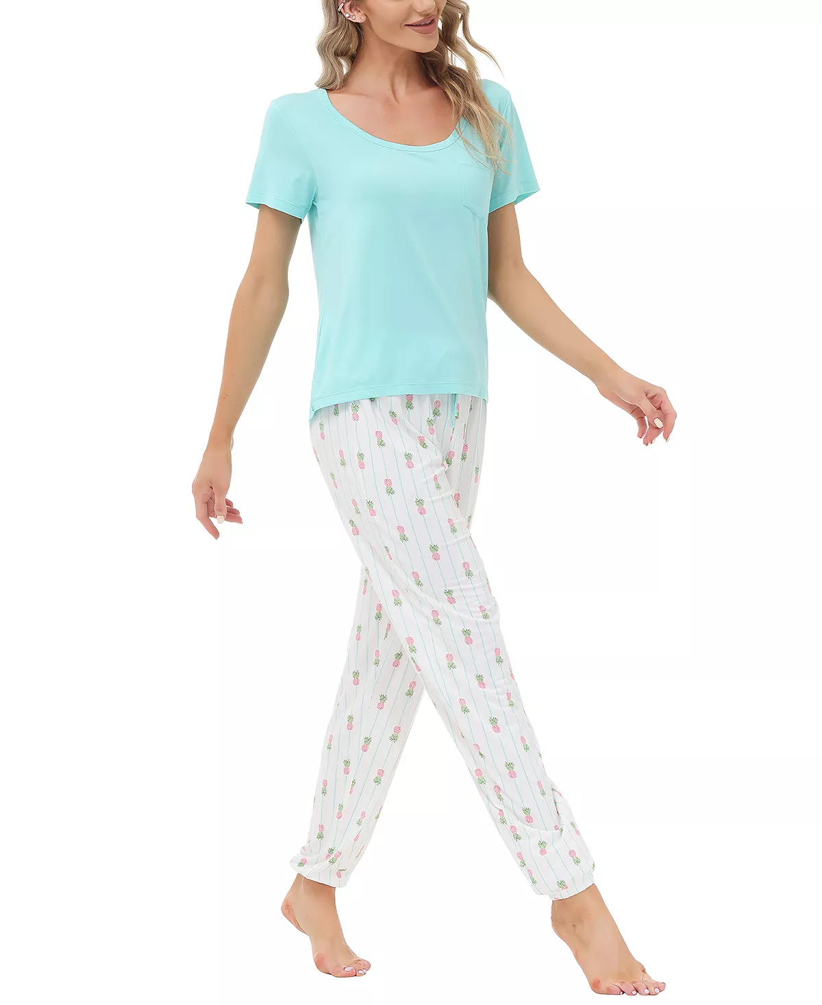 Women's Short Sleeve Pocket T-Shirt With Printed Jogger Pants 2 Piece Pajama Set Echo Women's Short Sleeve Pocket T-Shirt With Printed Jogger Pants 2 Piece Pajama Set -B.TEMPT’D Shop
