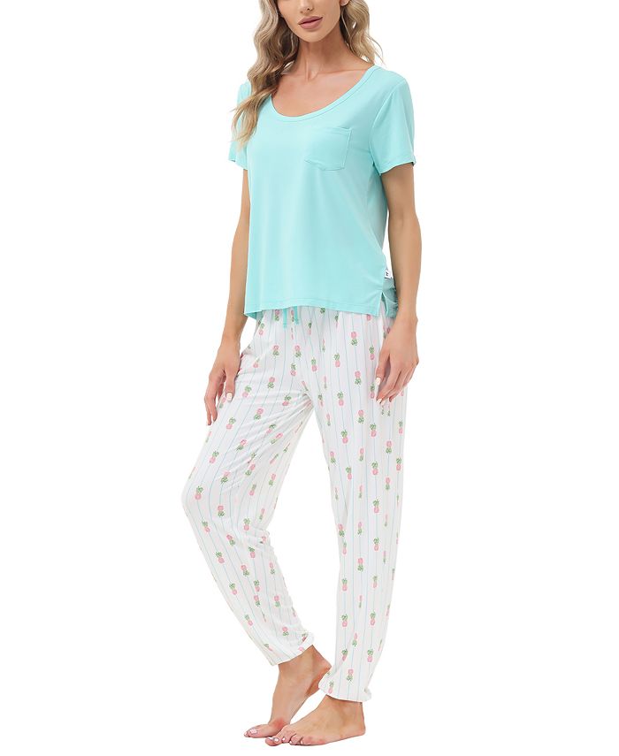 Women's Short Sleeve Pocket T-Shirt With Printed Jogger Pants 2 Piece Pajama Set Echo Women's Short Sleeve Pocket T-Shirt With Printed Jogger Pants 2 Piece Pajama Set -B.TEMPT’D Shop