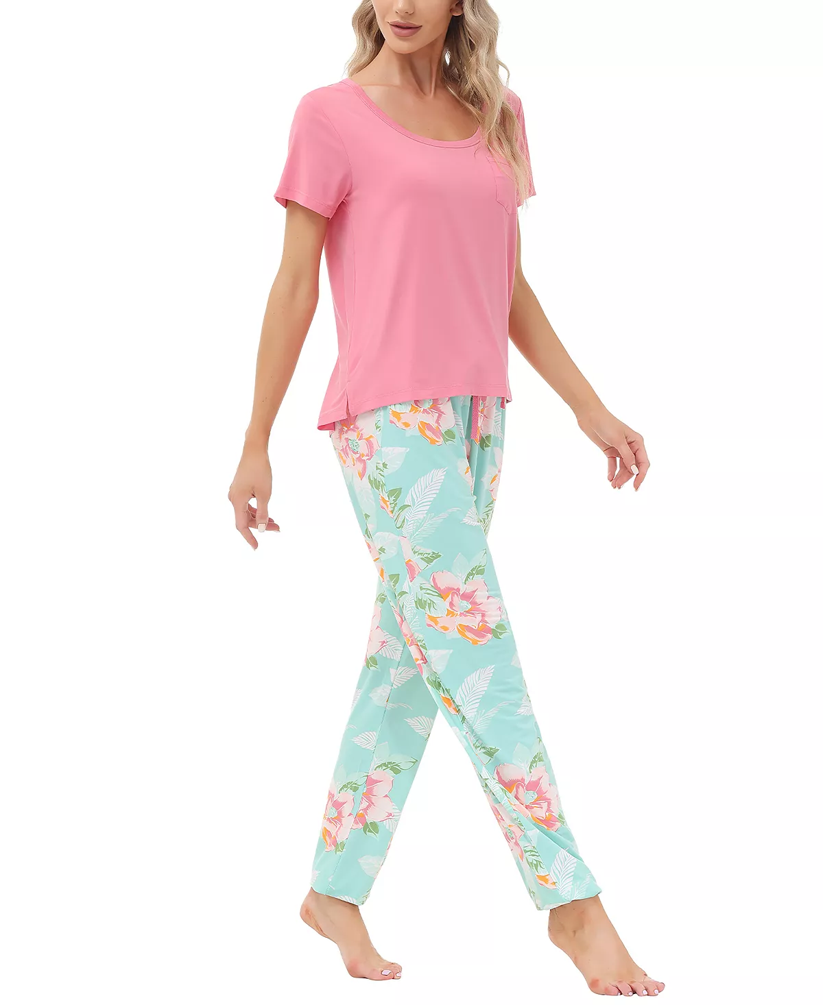 Women's Short Sleeve Pocket T-Shirt With Printed Jogger Pants 2 Piece Pajama Set Echo Women's Short Sleeve Pocket T-Shirt With Printed Jogger Pants 2 Piece Pajama Set -B.TEMPT’D Shop