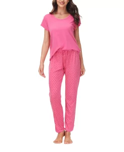 Echo Women's Short Sleeve T-Shirt With Printed Jogger Pants 2 Piece Pajama Set -B.TEMPT’D Shop 23870452 fpx